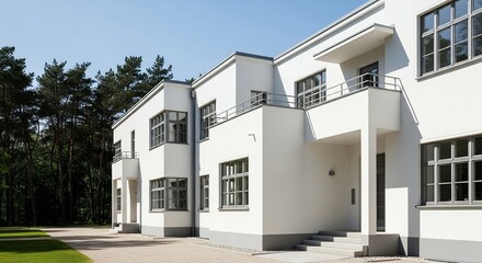 Modern Architecture, White Building Exterior, Contemporary Design, Balcony, Windows, Residential Structure, Stylish Home  