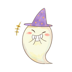 いたずら笑いをする水彩タッチのハロウィンおばけイラスト