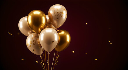 Elegant gold and champagne balloons with confetti for festive celebration background