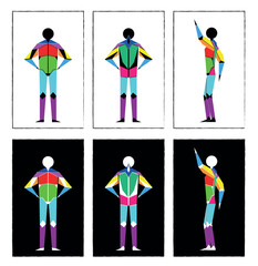 A simple little man with a black silhouette and different muscles