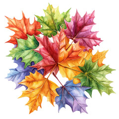 Colorful Maple Leaves Pile, watercolor drawing vector, isolated on a white background.