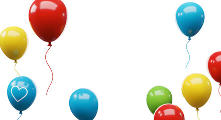 Colorful party balloons floating isolated on white background with copy space