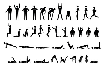 A simple little man with a black silhouette and different poses