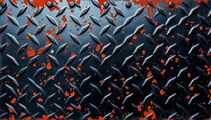 Weathered black diamond plate metal with rust texture,  machinery,  black