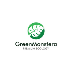 Green monstera logo design vector illustration, leave icon design vector logotype