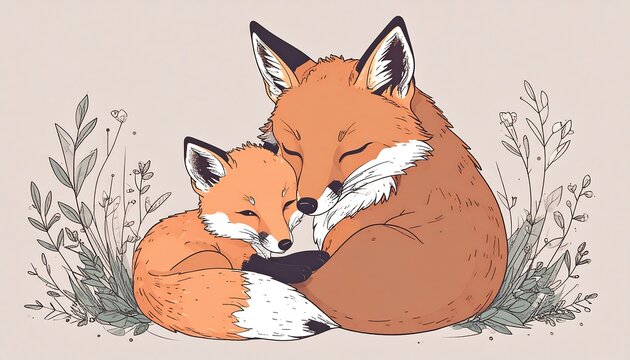 Two foxes cuddling. Sweet, nature-inspired