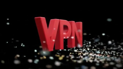 Large red letters spelling vpn against a black background suitable for cybersecurity concepts, internet security, virtual private networks advertising. - Powered by Adobe