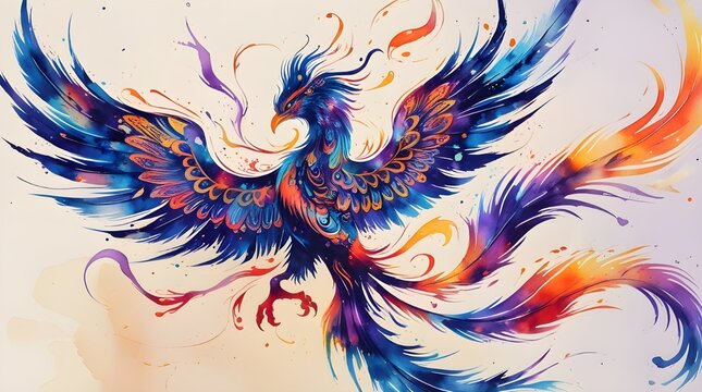 watercolor phoenix in white background