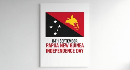Papua New Guinea Independence Day, September 16, PNG Flag with Bird-of-Paradise.