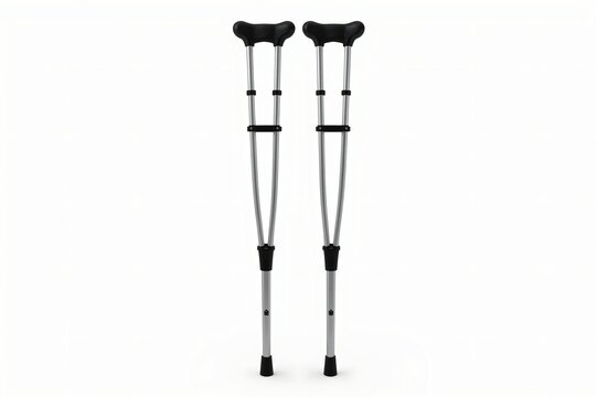 Underarm crutches, medical aid, white background, studio shot, recovery