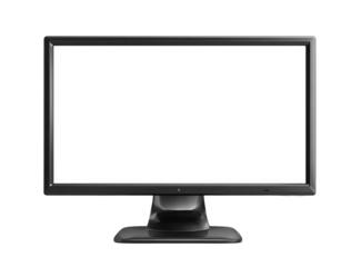 A blank computer monitor, black bezel, rectangular screen