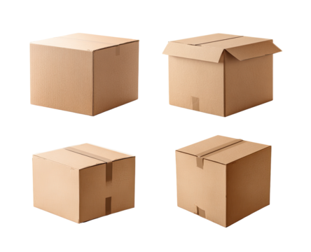 Four cardboard boxes, various angles
