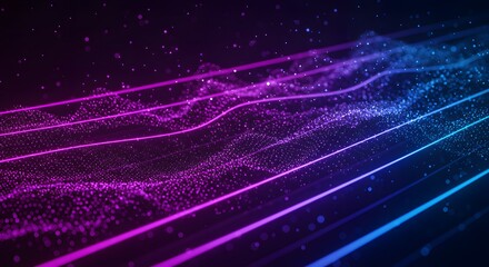 Dynamic glowing particle streams in vibrant purple and blue create stunning futuristic design for technology background and modern digital art