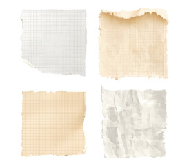 Obraz premium Four square torn pieces of paper. Two are gridded, two are plain. All show signs of age and wear