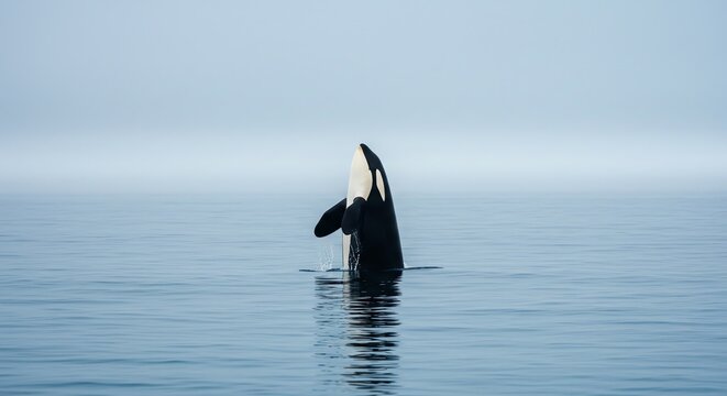 Orca breaching ocean water