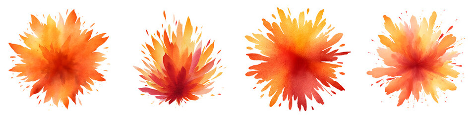 Naklejka premium Vibrant Watercolor Splash Collection - Abstract Fire, Orange and Red Isolated