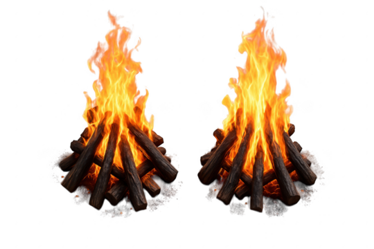 Two fireplaces with a lot of wood stacked up. 3d isolated illustration on transparent background