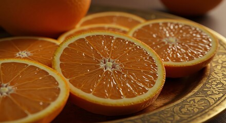Fototapeta premium Sliced oranges on decorative plate