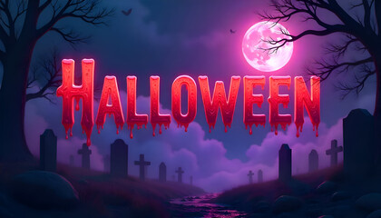 Halloween bloody text in red cartoon style