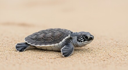 Baby Sea Turtle Crawling on Sand