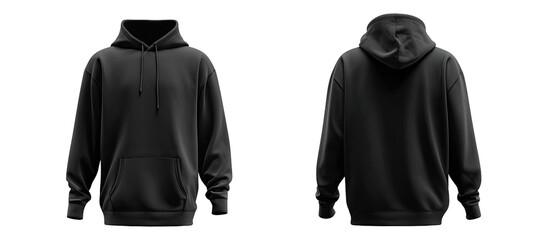 Front and back view of a black hoodie (2)