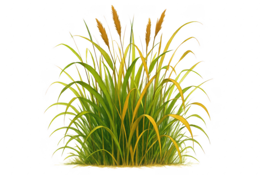 Bunch of tall grass with some yellow stems. 3d isolated illustration on transparent background