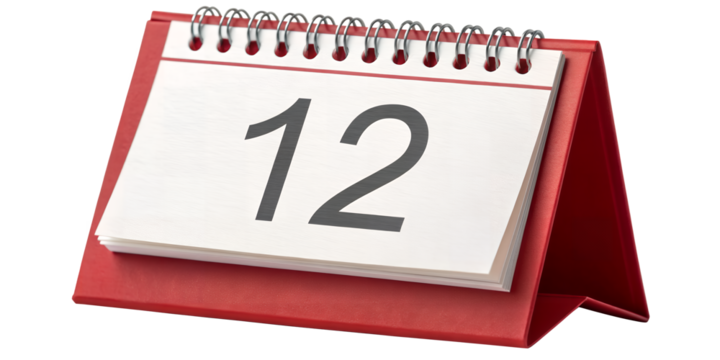 Calendar of Day 12: a calendar showcasing the number 12 on a day. a perfect symbol for planning or daily agenda