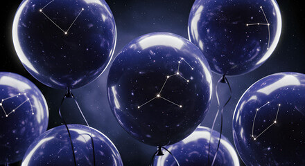 Cosmic Balloons with Star Constellations Floating in Dark Space
