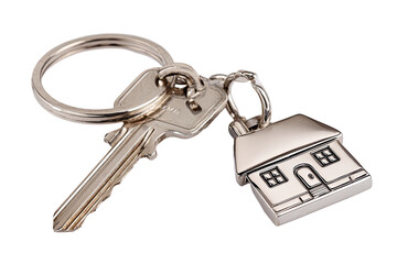 Metal house-shaped keychain with keys