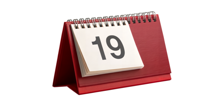 Desk Calendar: A modern desk calendar showcases a specific date, highlighting the passage of time and the importance of organization and planning, it's clean lines, the deep red tones.