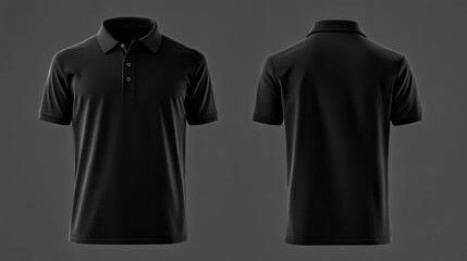 Men black polo shirt front and back view, Isolated blank front and back polo t-shirt for graphic design mock up
