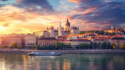 Obraz premium A vertical image of the Fisherman's bastion on bank of Danube river in Budapest, Hungary