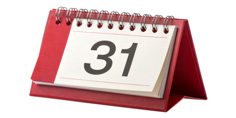 Red Calendar : The close-up shot of a red calendar, showcasing the last day of the month on its page, serves as a vivid visual reminder of time, planning, and schedules.