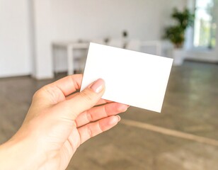 Obraz premium Hand holding a blank business card in a room