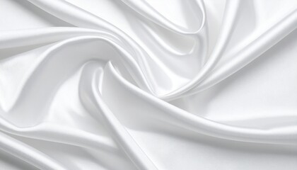 Elegant white satin fabric with soft, flowing drapes, creating a luxurious and smooth textured background perfect for sophisticated designs and delicate concepts