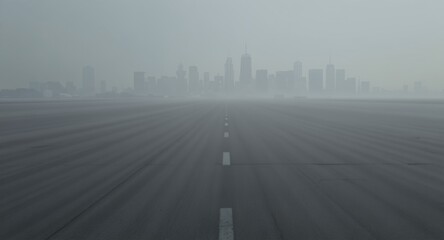 Obraz premium Misty City Skyline View from Empty Road