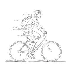 Obraz premium Line Art of a Man Riding a Bicycle with Backpack