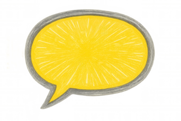 Hand-drawn yellow speech bubble with radiating lines evokes positive communication and creative expression on a transparent background