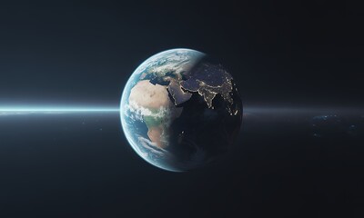 Fototapeta premium Stunning Earth from Space Night and Day View with City Lights and Atmosphere