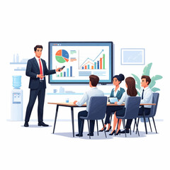 Fototapeta premium Business Presentation Vector – Professional Man Speaking to Audience in Office Meeting