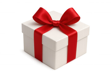 White gift box wrapped with a red ribbon on a transparent background, perfect for celebrations and special occasions