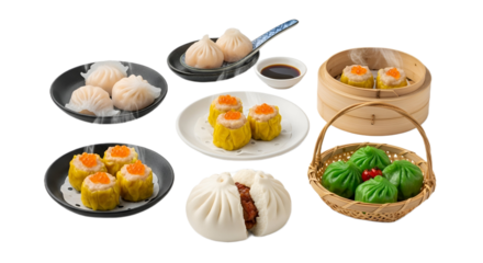 Dim Sum Variety Isolated on Transparent Background. Chinese food