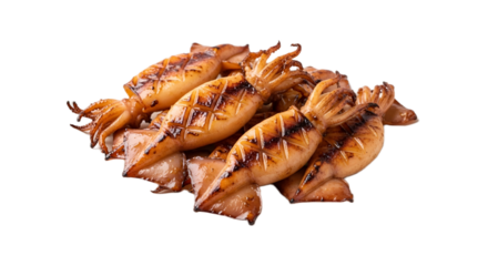 Grilled Squid Isolated on Transparent Background. Asian food