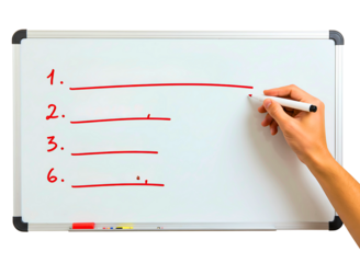 Hand writing a list on a whiteboard isolated on transparent background