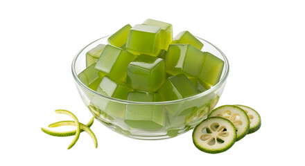 Green Citrus Jelly Cubes Isolated on Transparent Background. Asian food