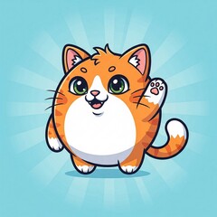 Cute Cartoon Cat Waving.