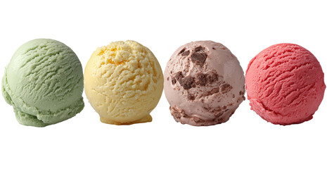 Fototapeta premium Four ice cream scoops in a row, showcasing a variety of flavors