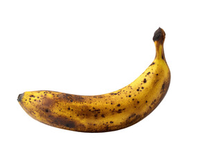 Single, ripe banana with brown spots