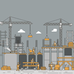 Construction Workers Building a Modern City Structure