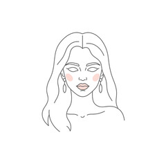Line Art Portrait of a Woman with Long Hair and Earrings